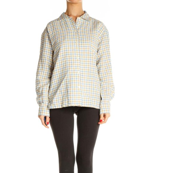 Moreno Martini Da Firenze Tops - Moreno Martini Da Firenze Beige Checkered All Day Wear Shirt